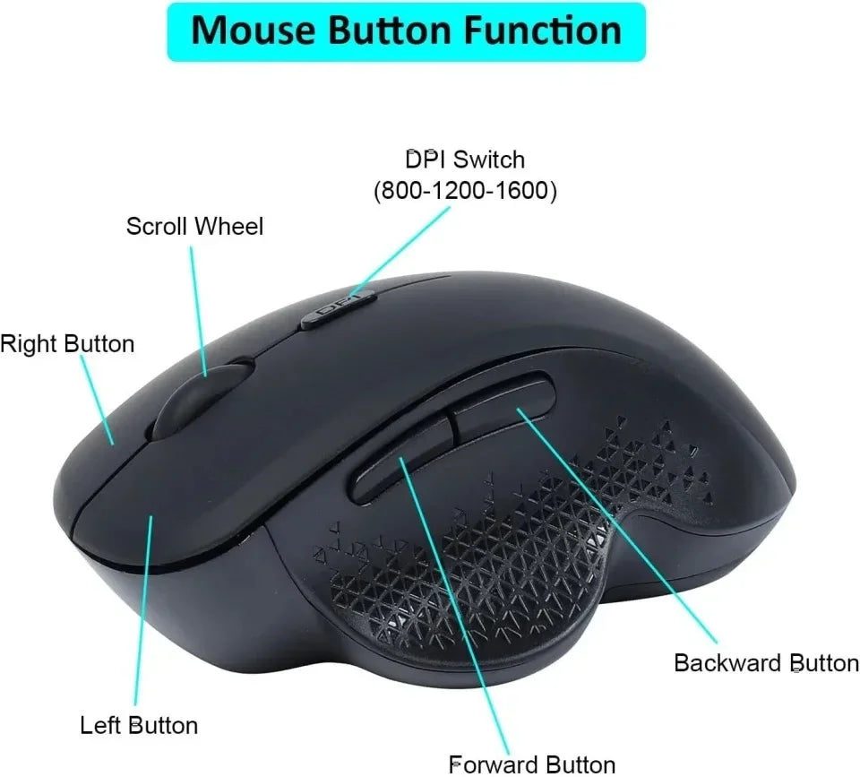 2.4G Wireless Mouse Dual-Mode Bluetooth 5.2 Mouse 6 Button Rechargeable Gaming Mouse Ergonomic 1600DPI Mice For PC Laptop