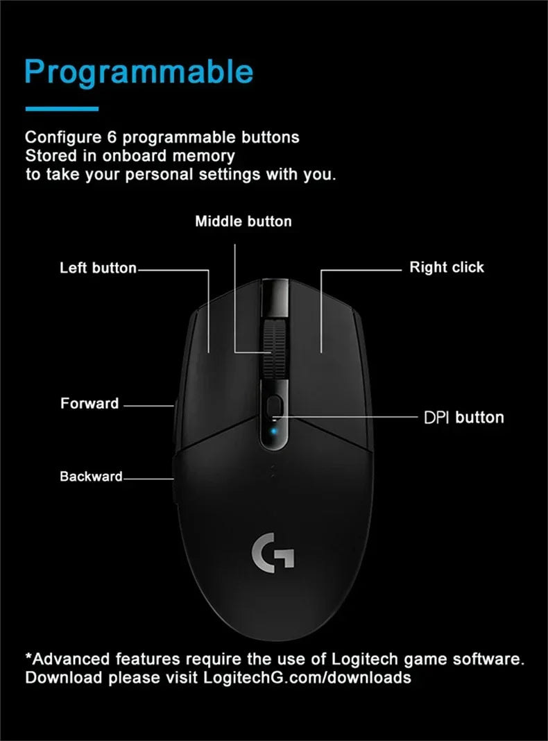 Logitech G304 Light Speed Wireless Gaming Mouse 2.4G Portable Notebook Desktop Compatible Lightweight Ergonomic Design for Gamer