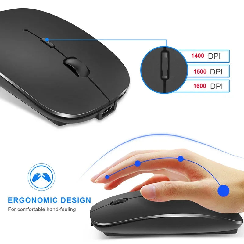 Wireless Mouse Bluetooth 2.4G 10m Link Silent Ergonomic Rechargeable Mice LED Optical Backlit USB Computer Mouse for PC Laptop